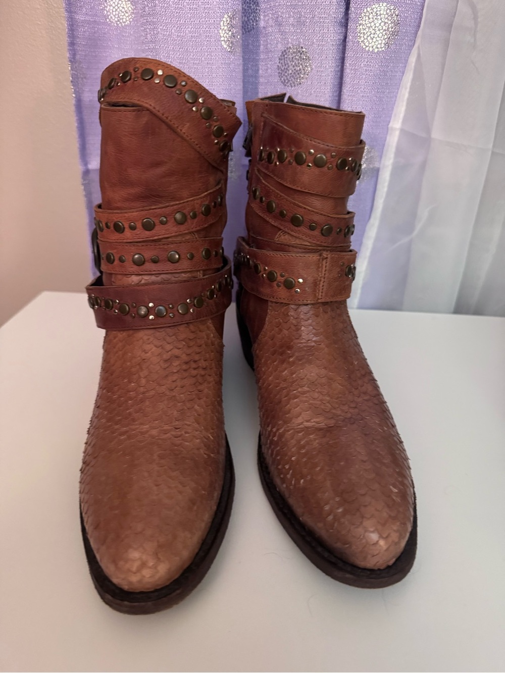 Old Gringo Brown Textured Leather Studded Ankle Boots